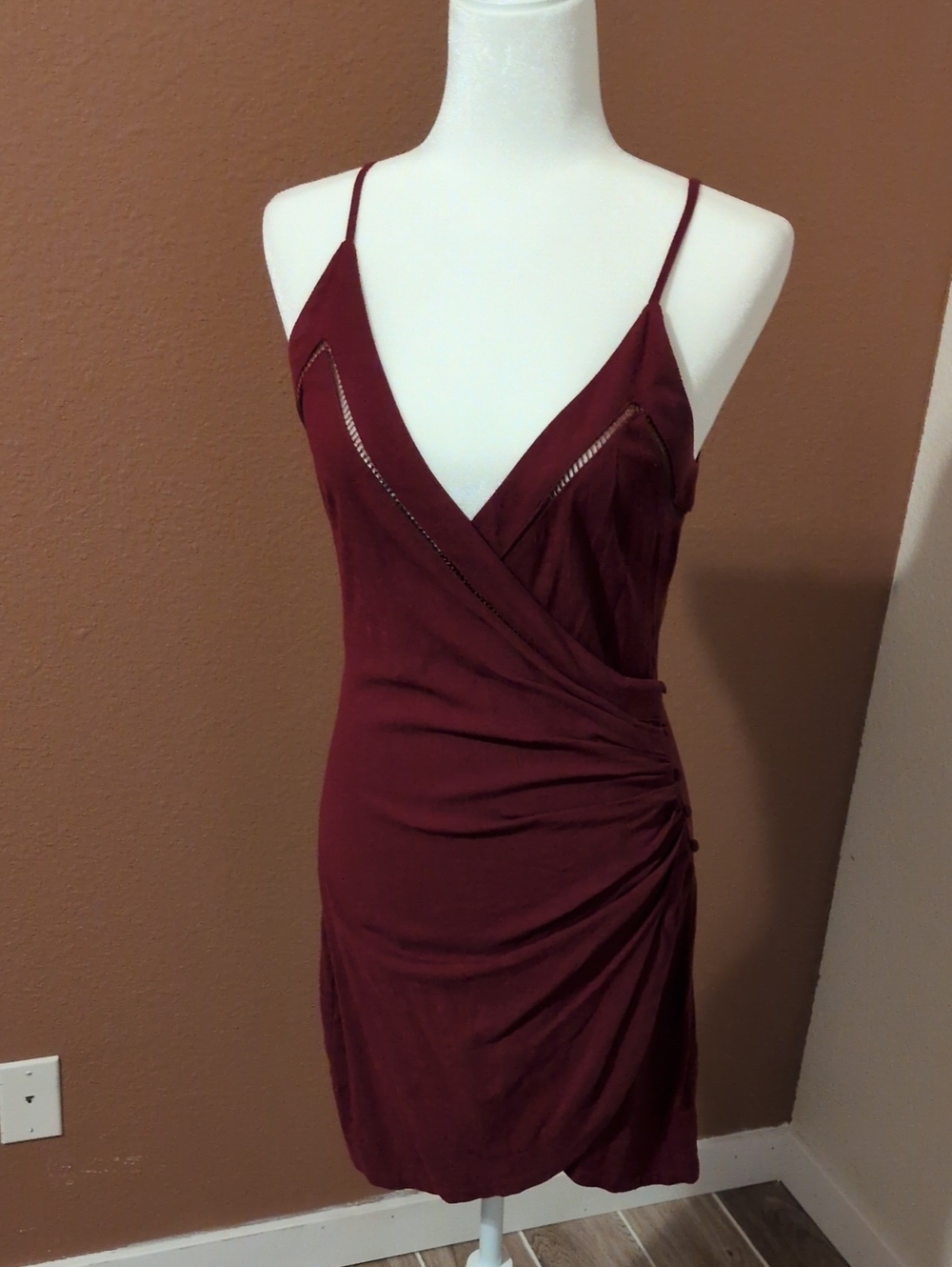 Anthropologie Burgundy Spaghetti-Strap Wrap Mini Dress